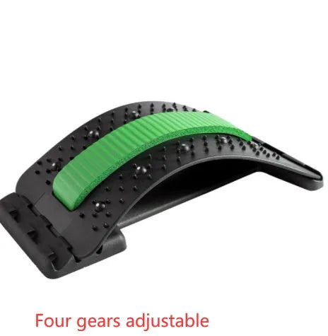 Adjustable manual back stretcher massager with multiple massage heads in a rectangular trapezoid shape.