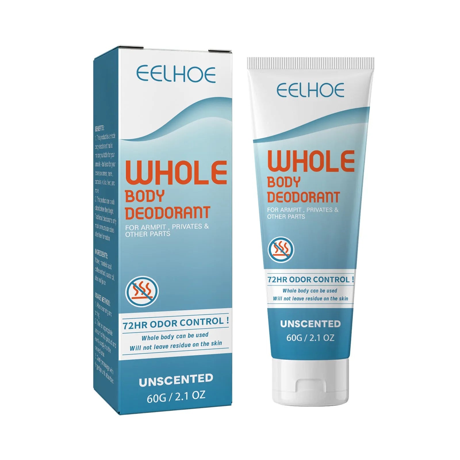 EELHOE body deodorant cream pot, 60g, for armpit and fox odour with natural extracts.