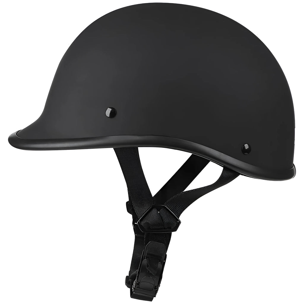 Retro style motorcycle helmet in ABS plastic shown in matte black and other colour options.