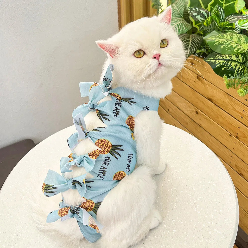 Lace-up polyester cat sterilisation clothing in blue colour showing adjustable closure system