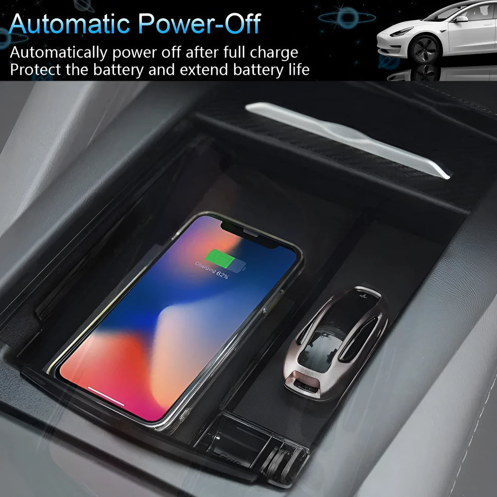 Black ABS wireless charging storage box with QI charging capability and storage compartment