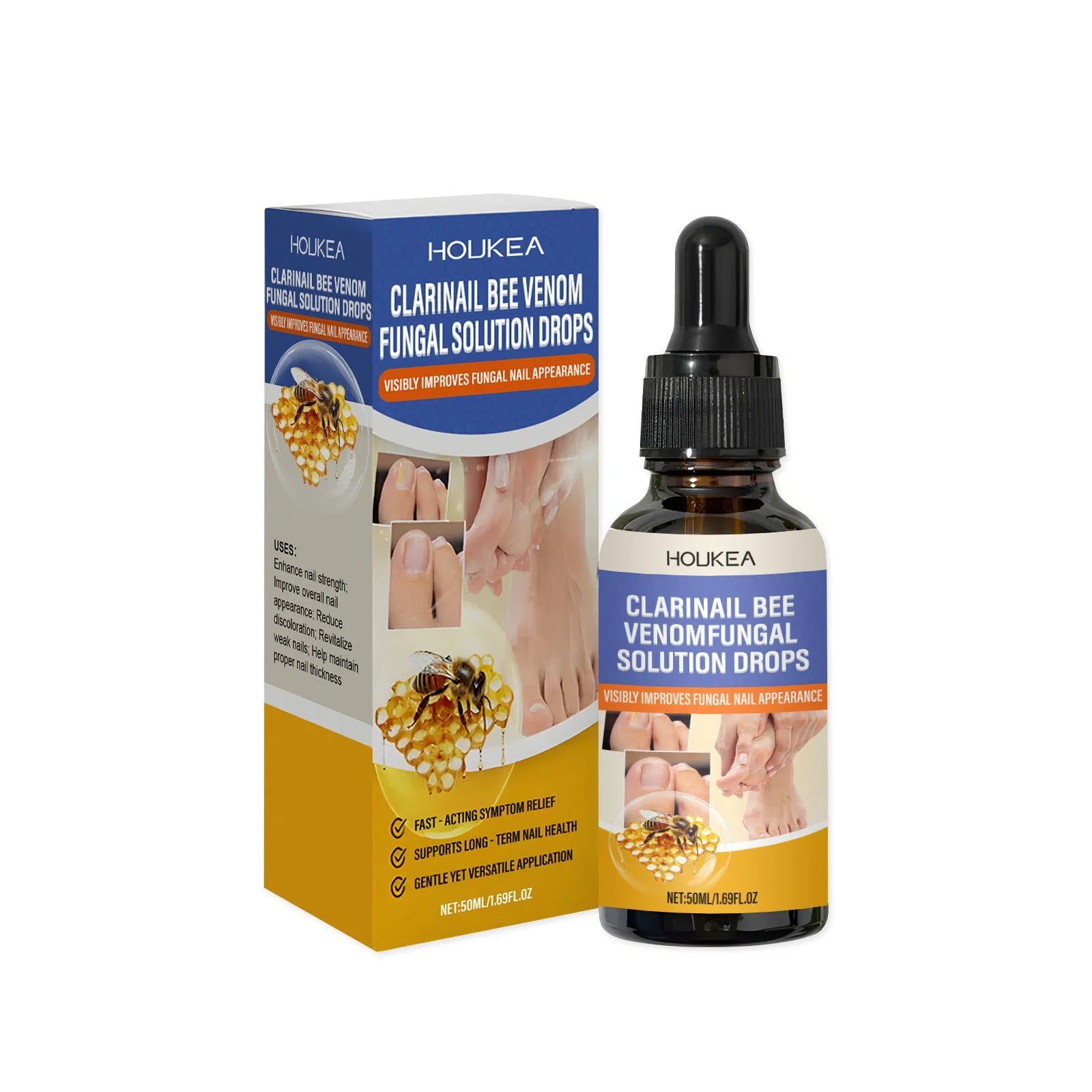 50ml bottle of nail care solution with bee venom and peppermint oil for fungal nail treatment