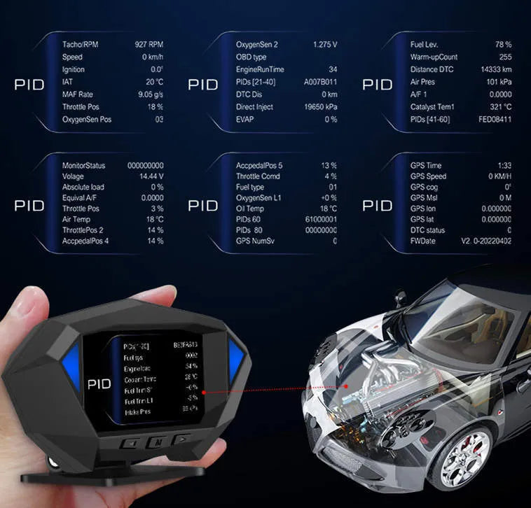 P1 black vehicle head-up display with HD LCD screen and OBD cable