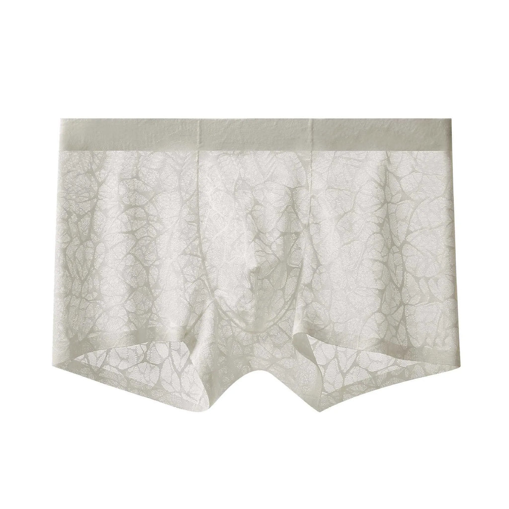 Men's thin lace leopard jacquard nylon boxer shorts in five colours with middle waist fit