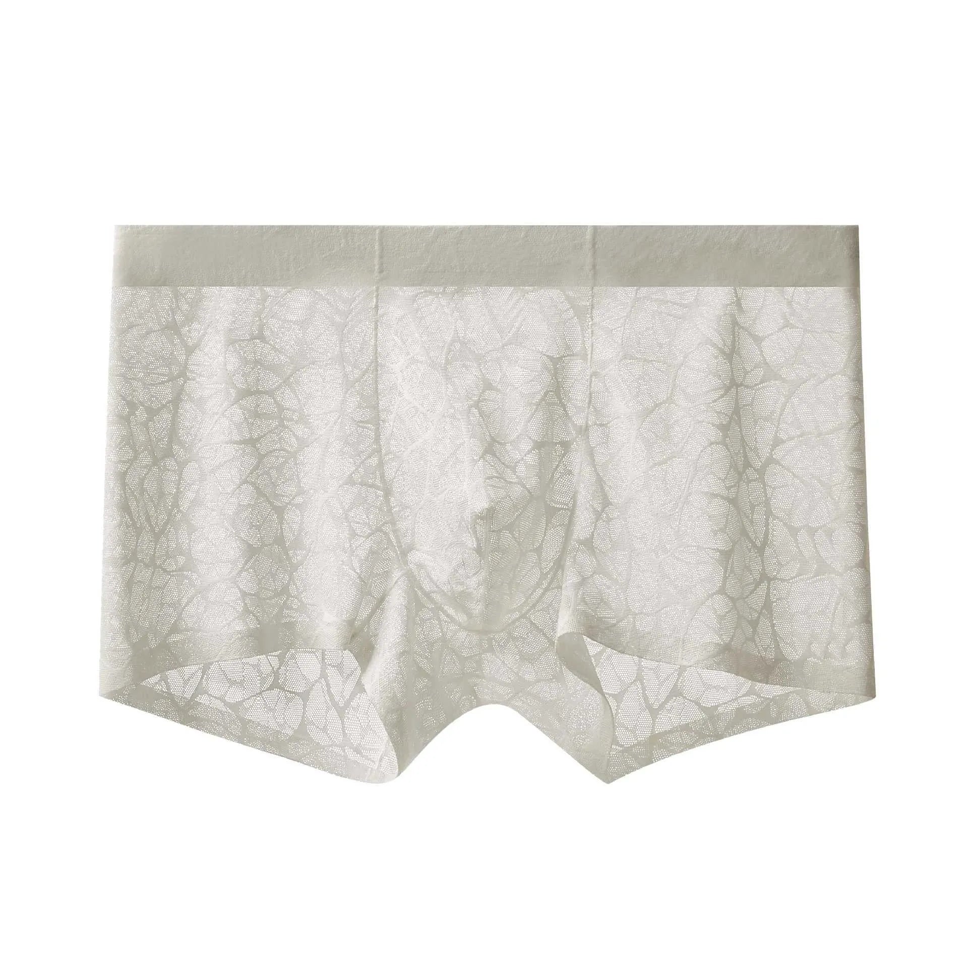 Men's thin lace leopard jacquard nylon boxer shorts in five colours with middle waist fit