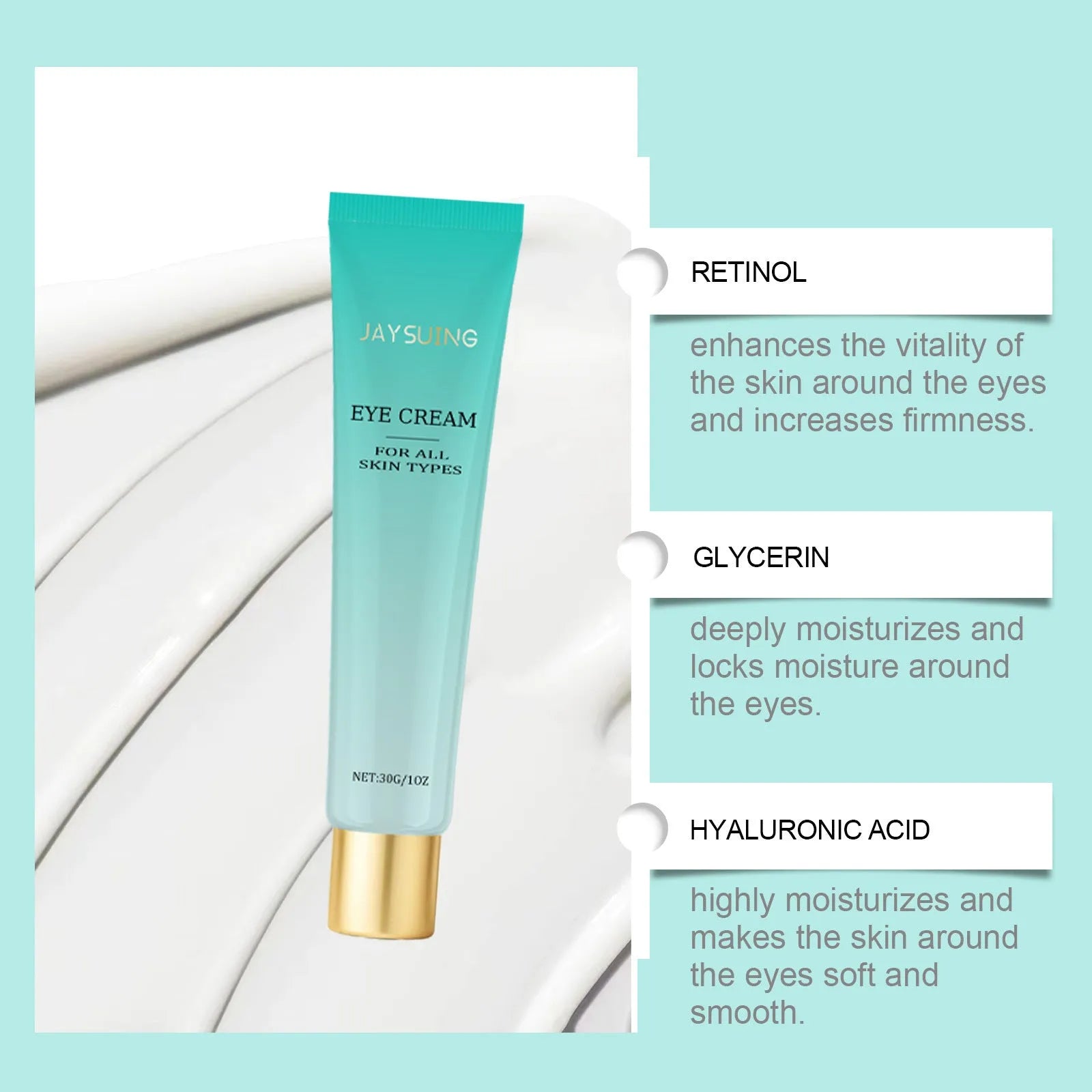 30g retinol anti-aging eye cream jar for reducing fine lines and dark circles