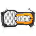 BMW motorcycle headlight protective cover in a choice of colours, shown next to a GS model.