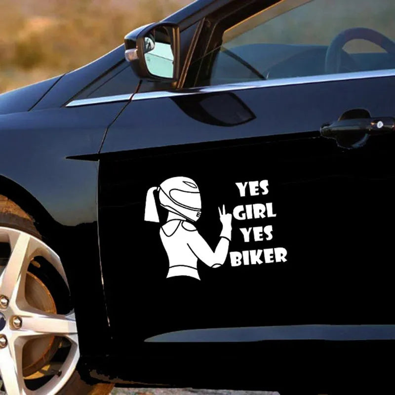 Cool Girl Rider character car decorative waterproof sticker in black, white, and laser colours