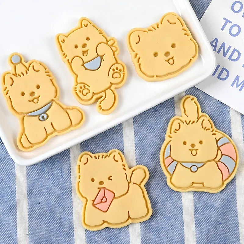 3D plastic biscuit mould for making puppy cartoon biscuits in seven design styles