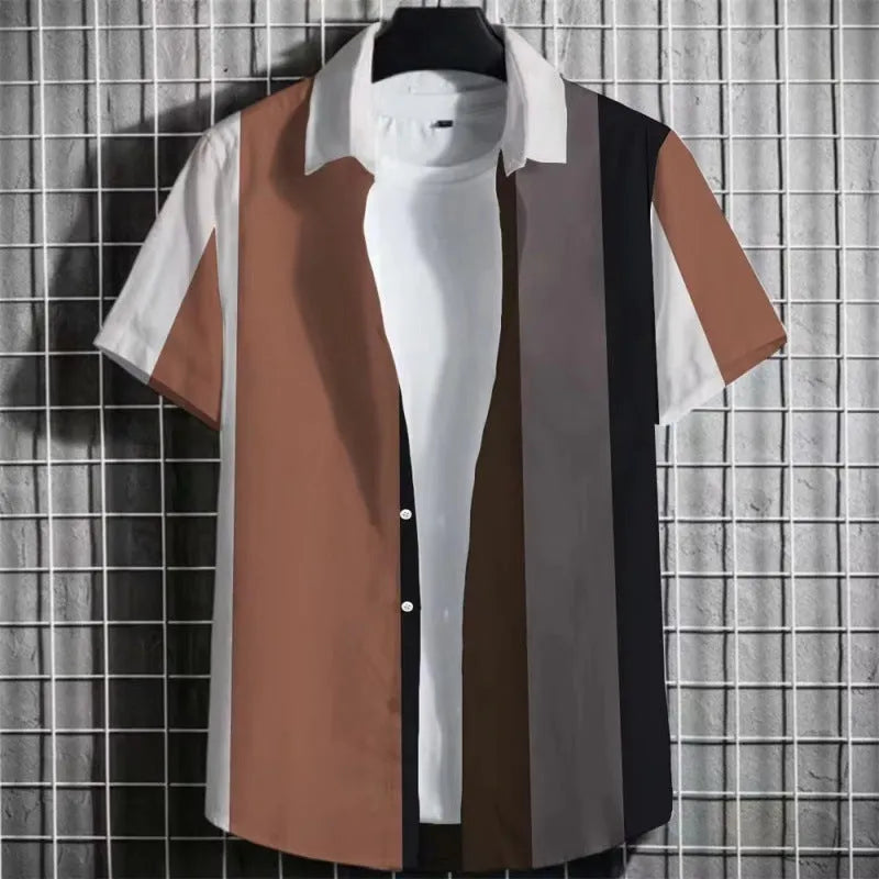 Men's striped linen T-shirt with 3D printed pattern in various colour options