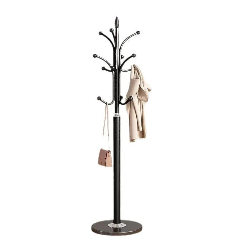 Floor-standing iron coat rack in black, vertical hanger for bedroom or hallway