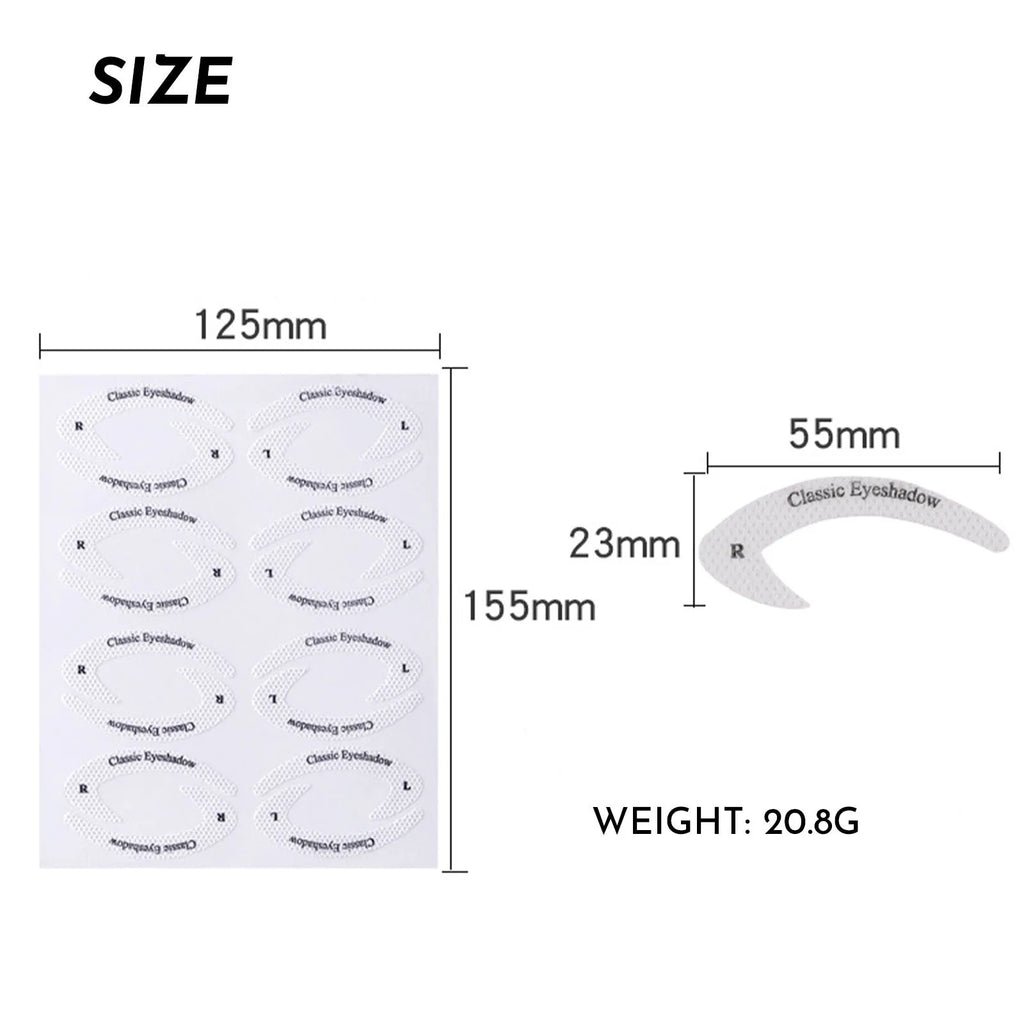Set of four reusable, flexible plastic eyeliner and eyeshadow makeup stencils on a pink background