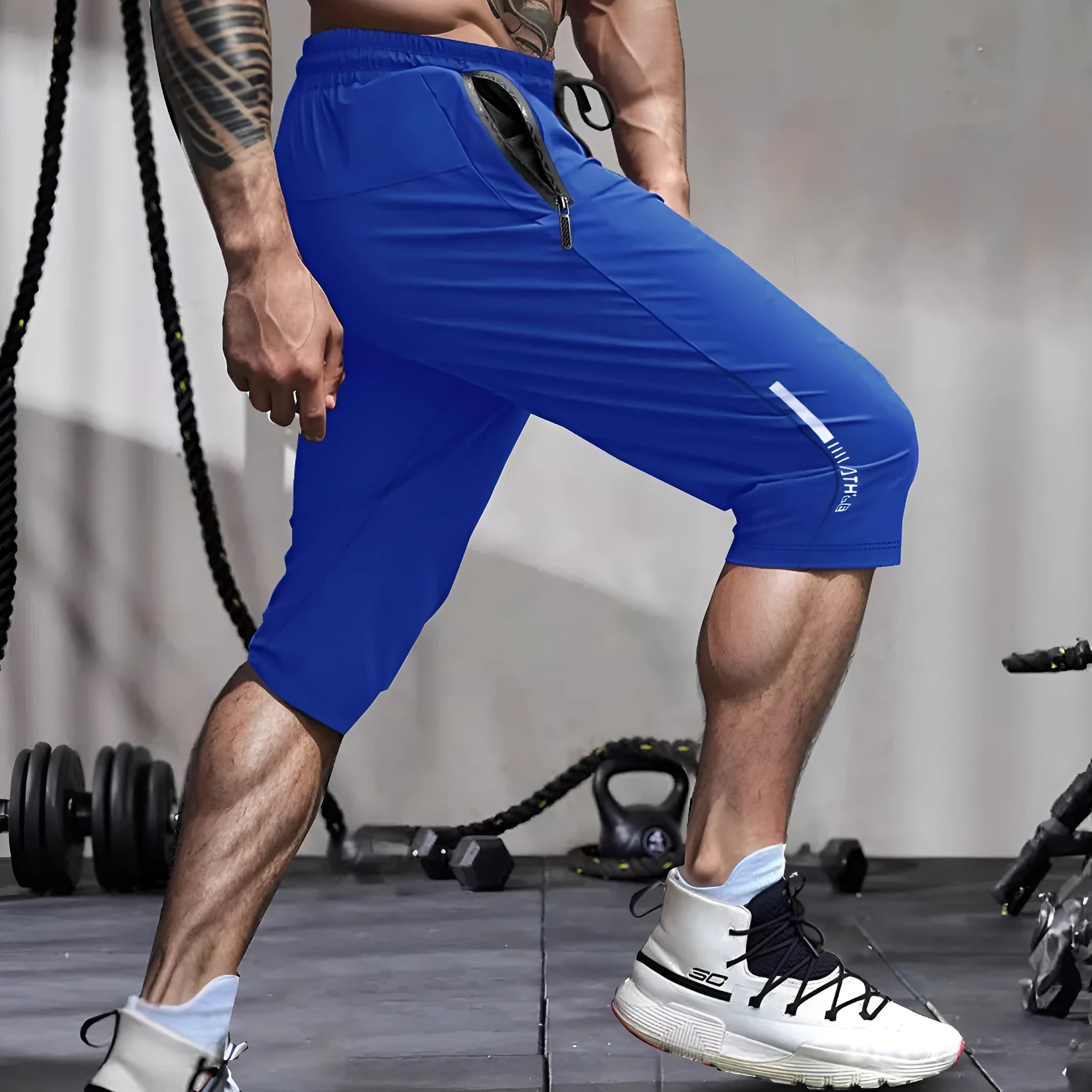 Men's ice silk nylon cropped trousers in straight-leg sports casual style
