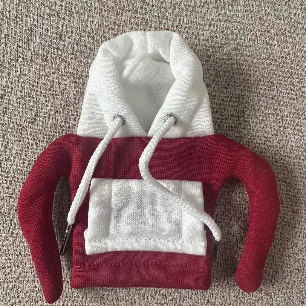 Polyester car gear lever hooded cover in red and white colour scheme measuring 12x13cm