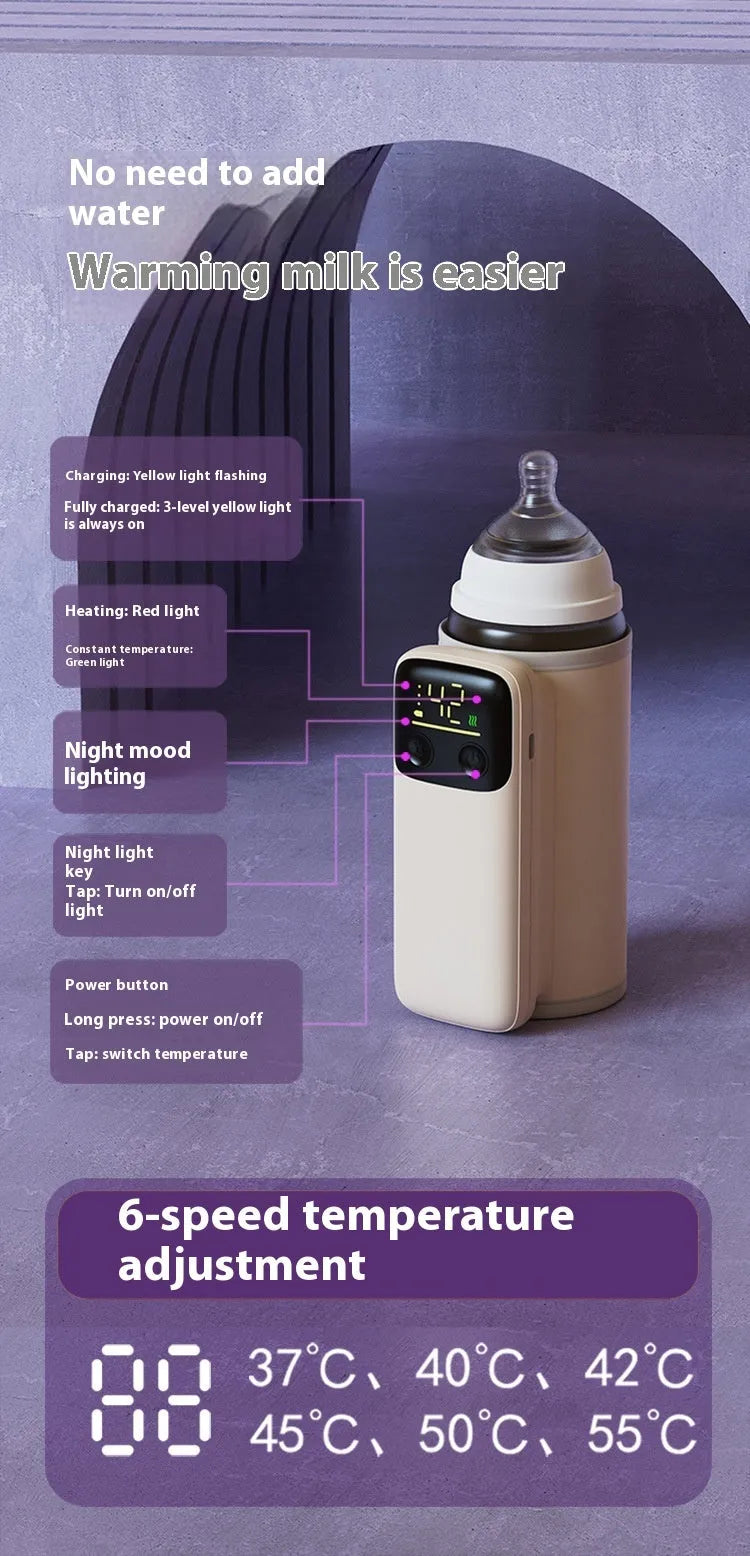 Universal baby bottle insulation sleeve with 8000mAh battery for portable milk warming.