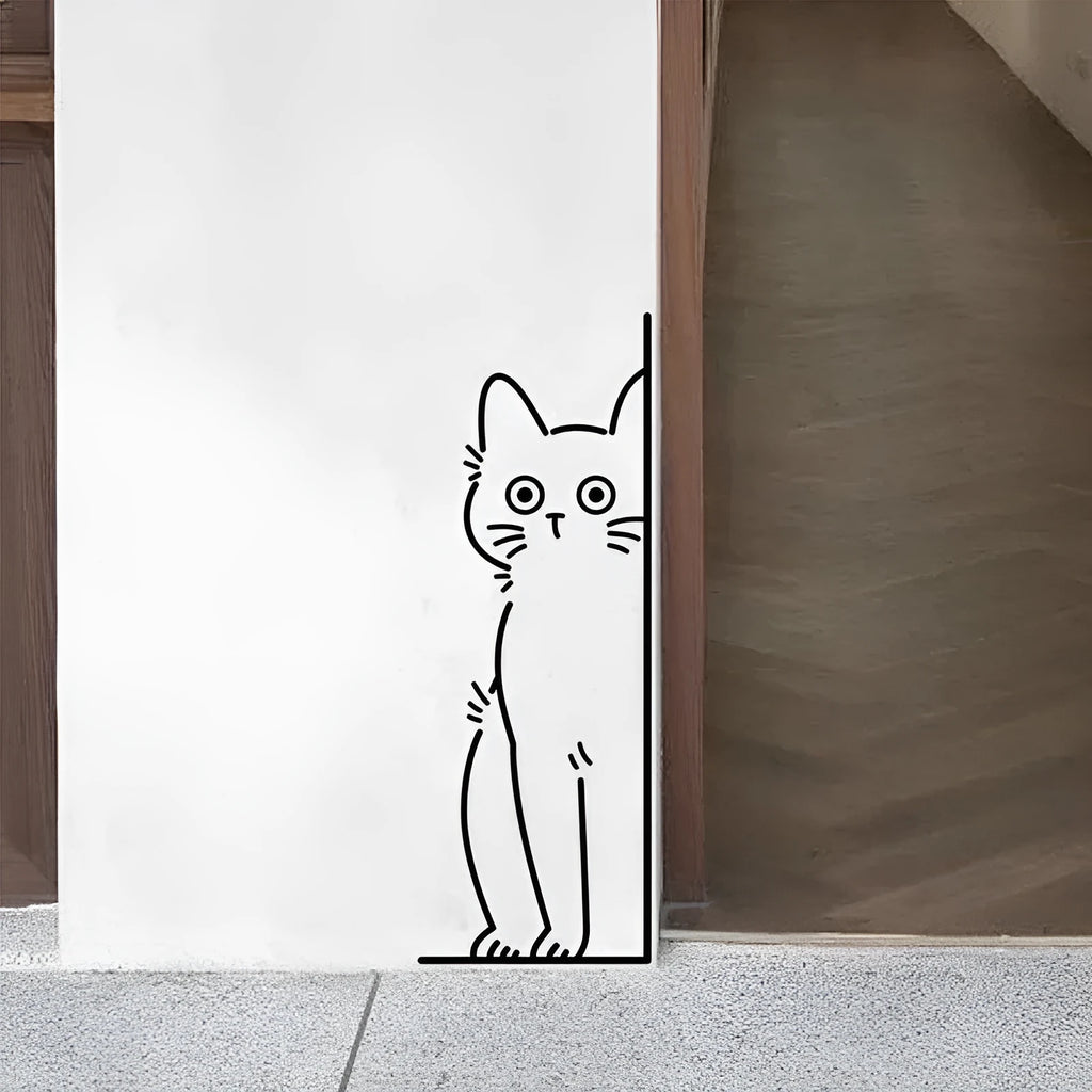 Plane wall sticker with shy kitty pattern in black on white background, 28cm size for home living room decoration