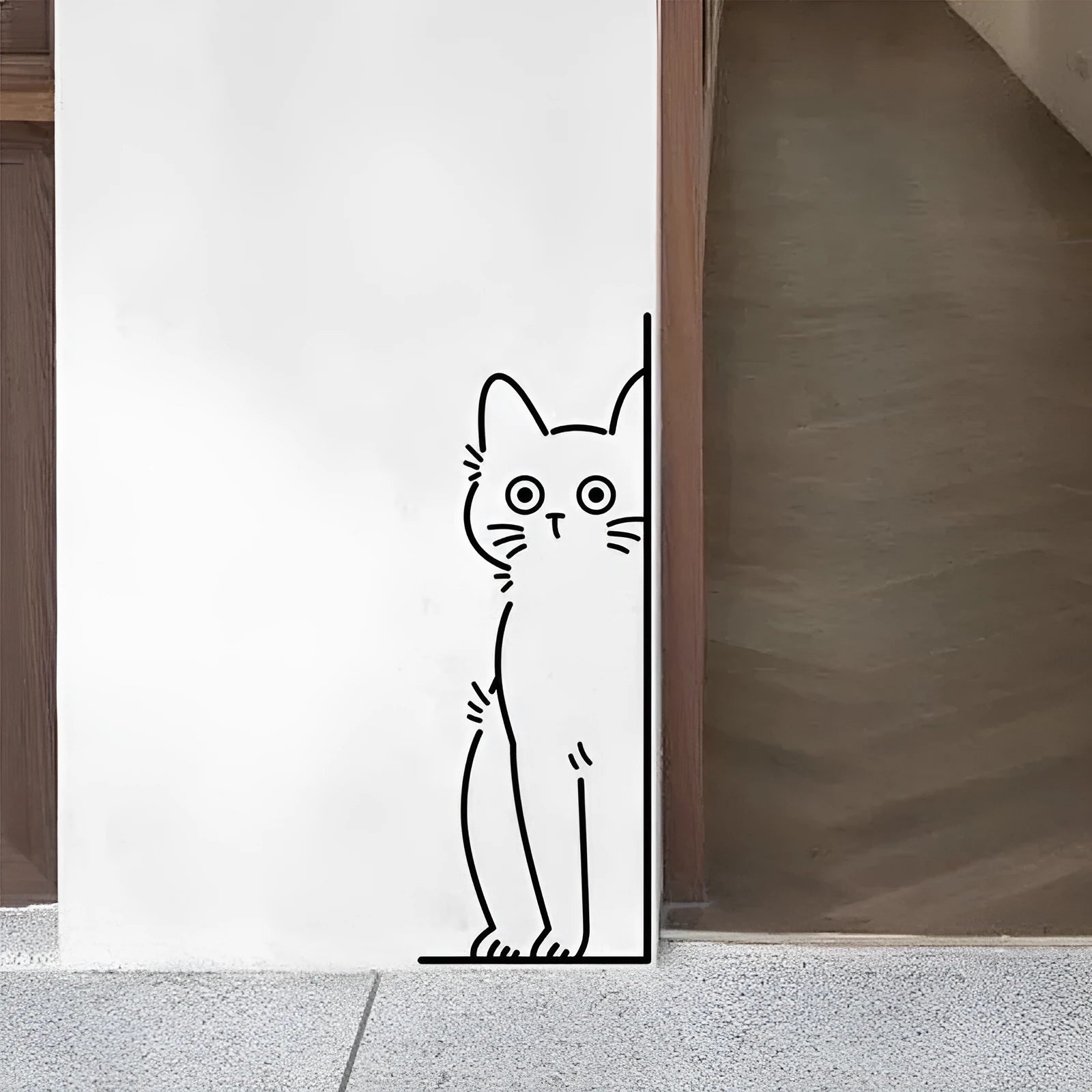 Plane wall sticker with shy kitty pattern in black on white background, 28cm size for home living room decoration