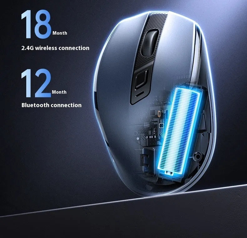 Black wireless Bluetooth and 2.4G dual-mode ergonomic laptop office mouse with side silicone finger rest