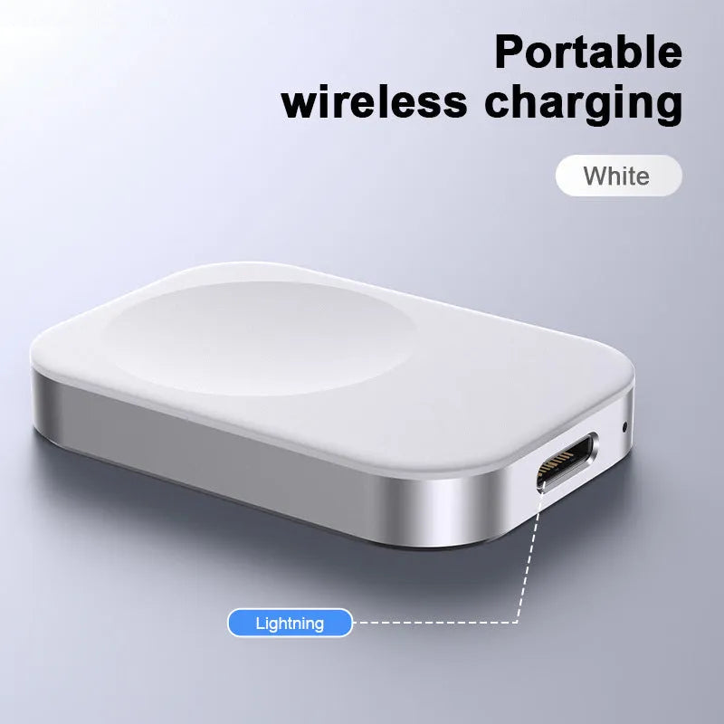 Black and white three-in-one magnetic wireless charger with Lightning and USB-C connectors