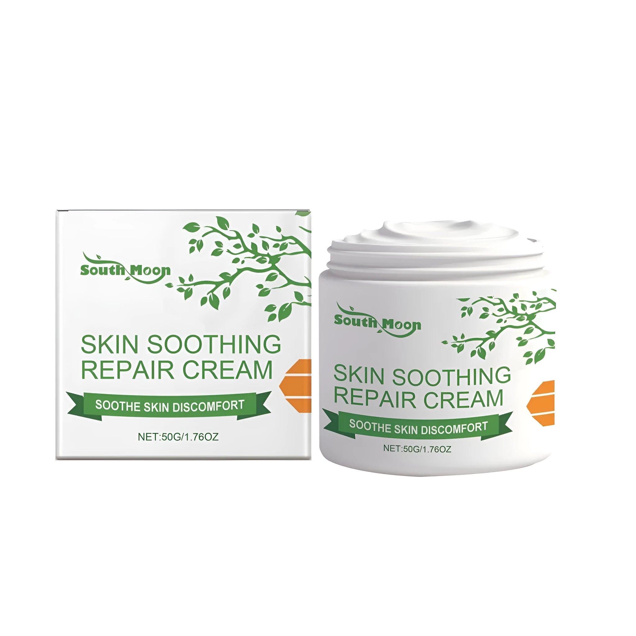 White tube of Skin Soothing Repair Cream with botanical ingredients mint honey aloe on clean background