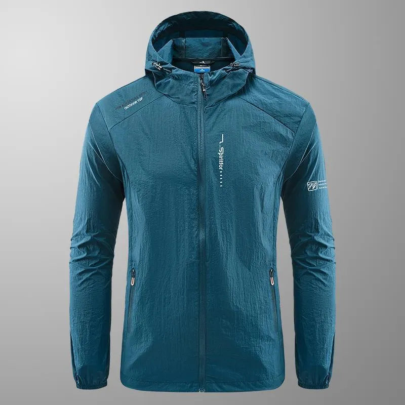 Men's lightweight nylon hooded summer jacket in loose fit for sun protection