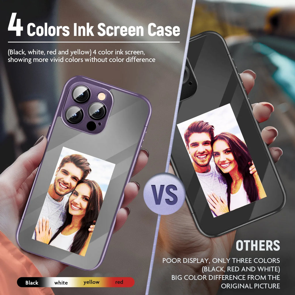Black and Purple plastic flip phone cases for IPhone 15 Pro and Pro Max with NFC screen.