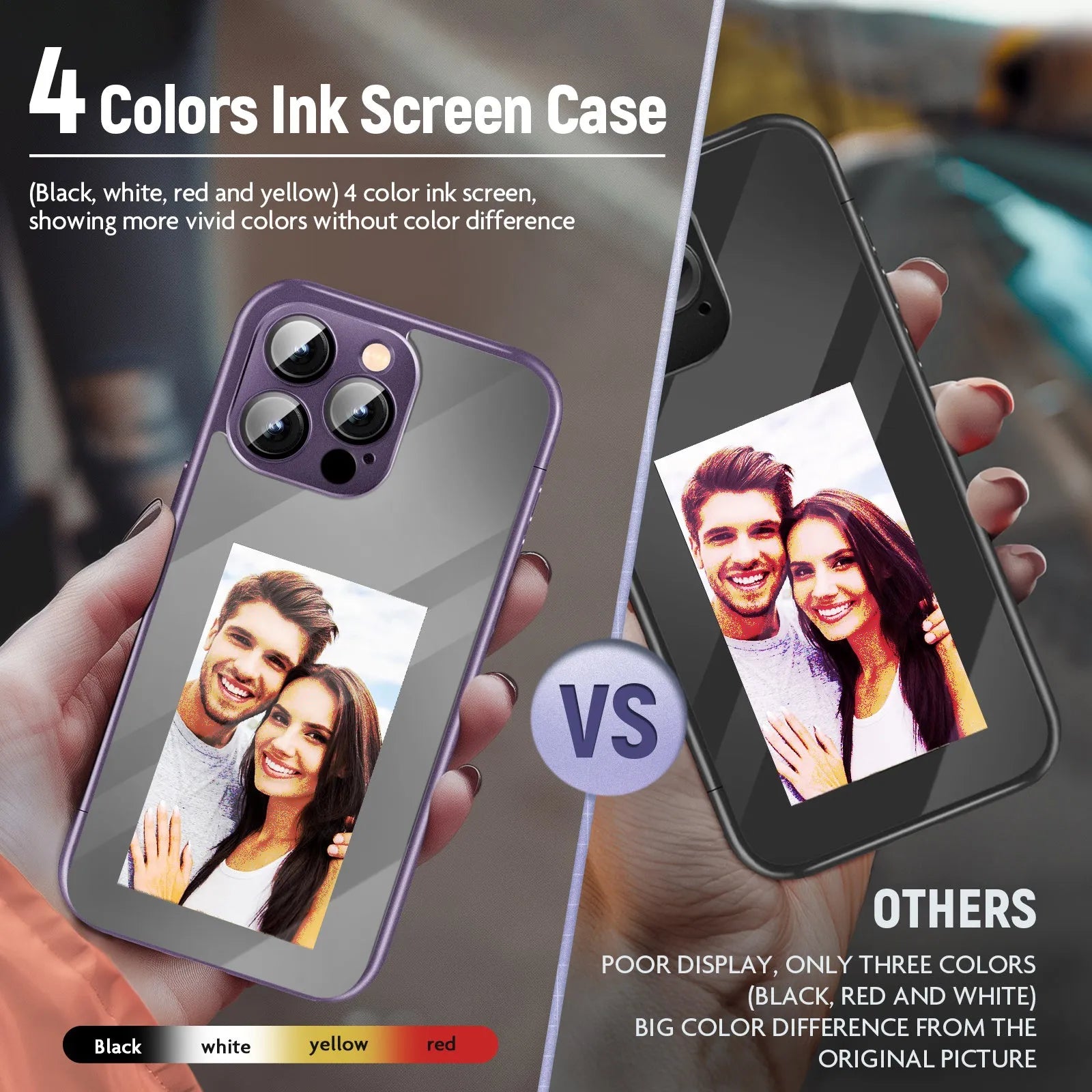 Black and Purple plastic flip phone cases for IPhone 15 Pro and Pro Max with NFC screen.