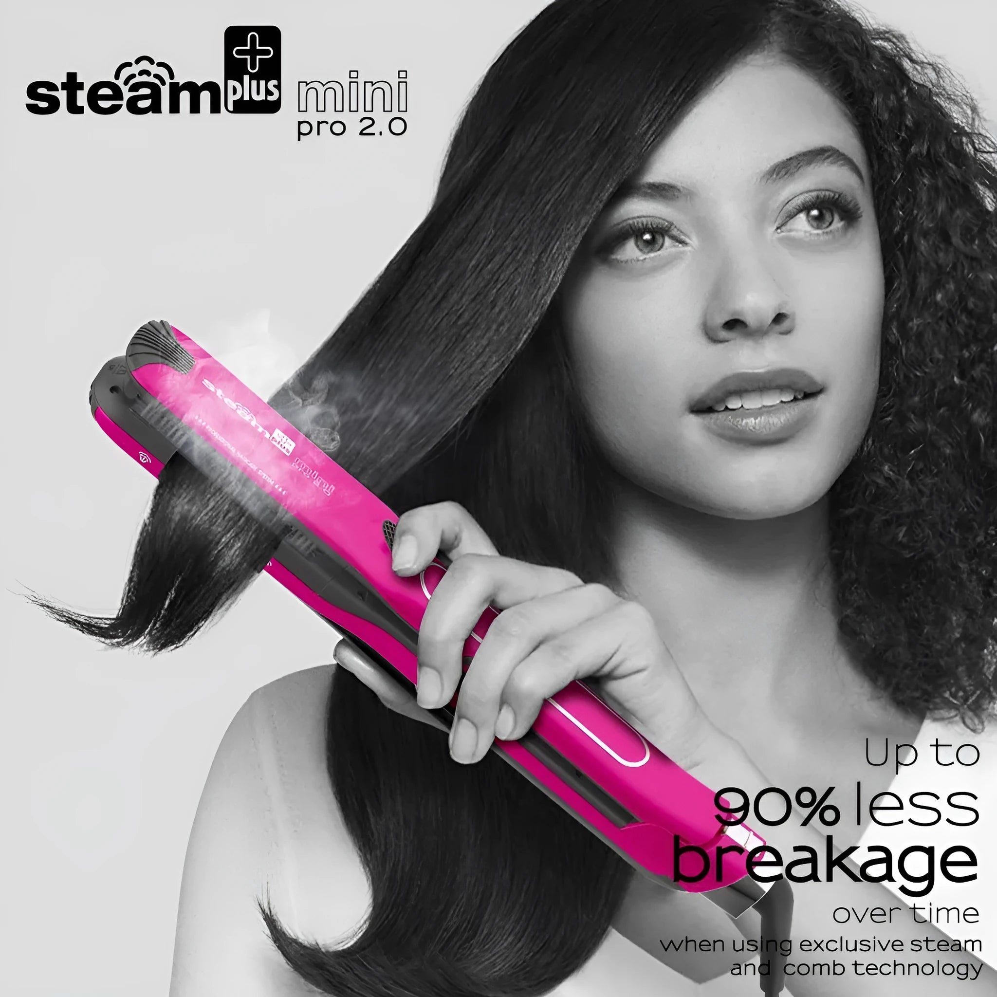 Mini steam splint spray hair straightener in champagne colour with curling function