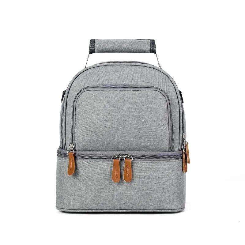 Grey Oxford cloth thermal insulation backpack with curved shoulder strap and polyester lining for home storage