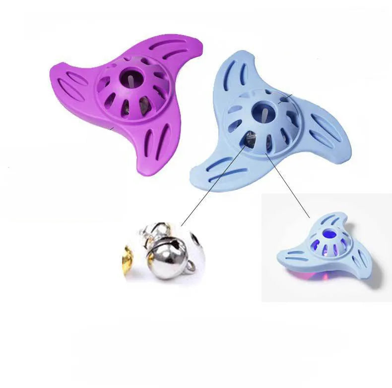 Blue boomerang-shaped rubber dog chew toy with molar texture for medium and large breed dogs.