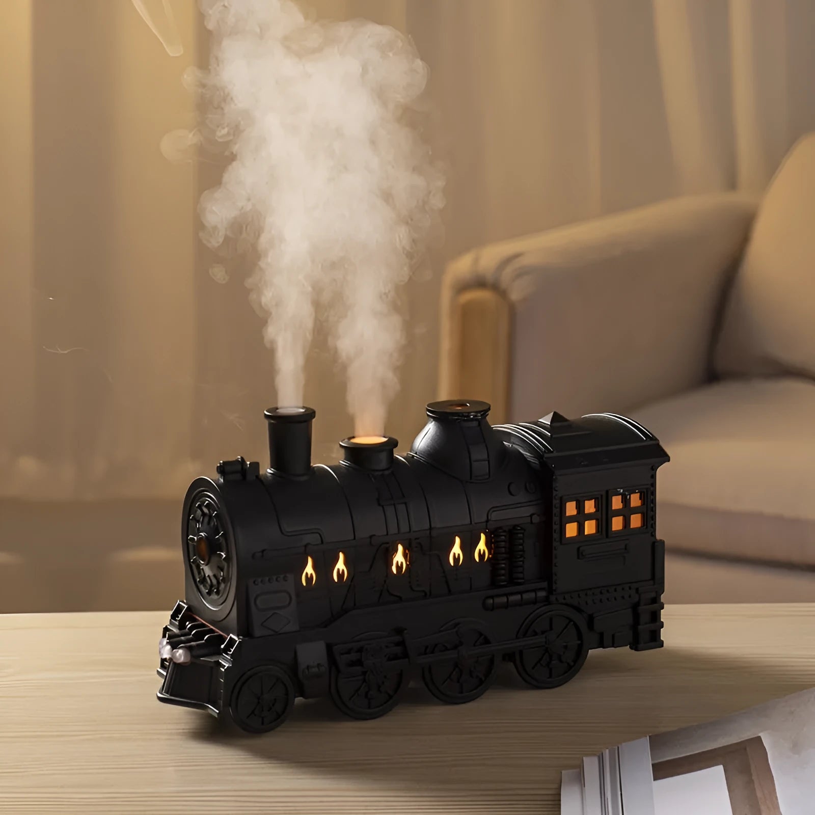 Small train aromatherapy machine essential oil diffuser with retro metal finish and large mist output for desktop use