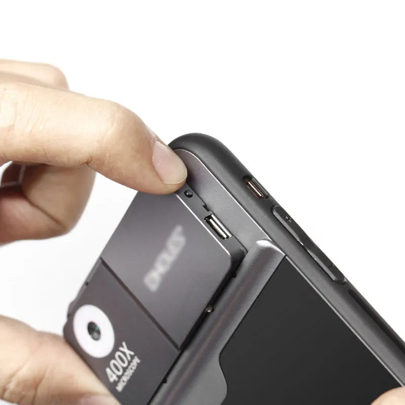 Black and silver aluminium alloy and TPU mobile phone microscope lens with 400X magnification for iPhone models