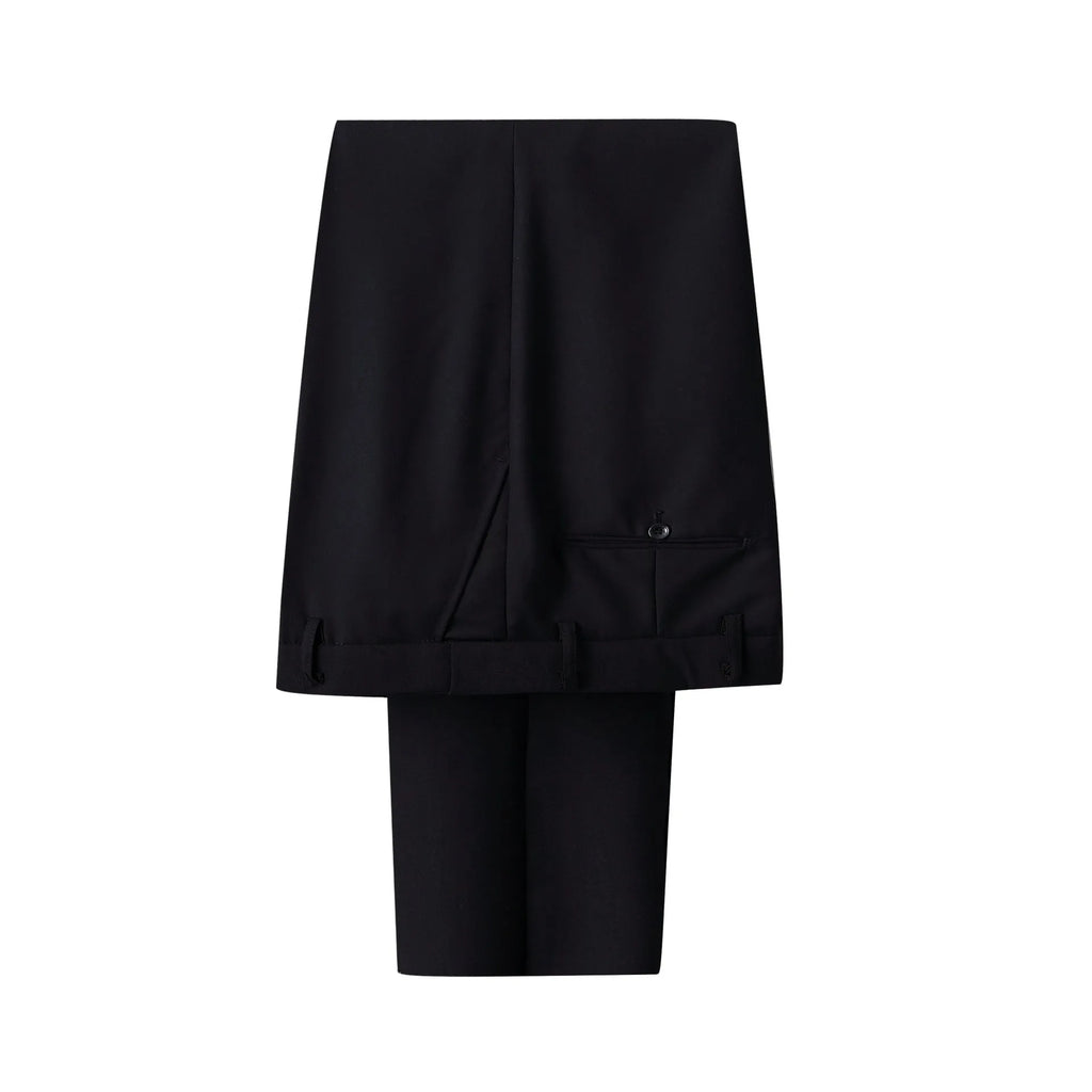 Men's slim fit business suit in black, coat and pants set, formal wear with adhesive interlining construction