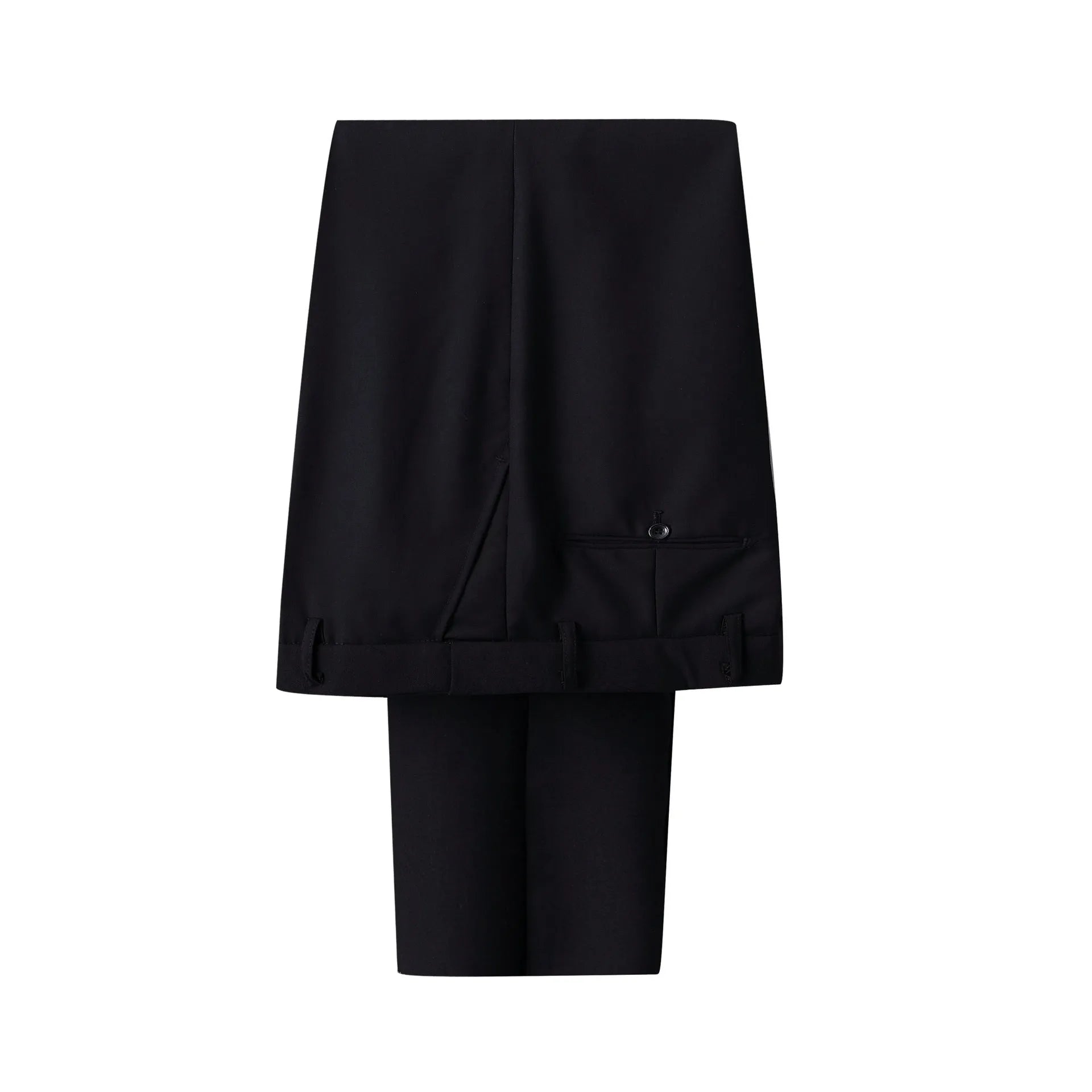 Men's slim fit business suit in black, coat and pants set, formal wear with adhesive interlining construction