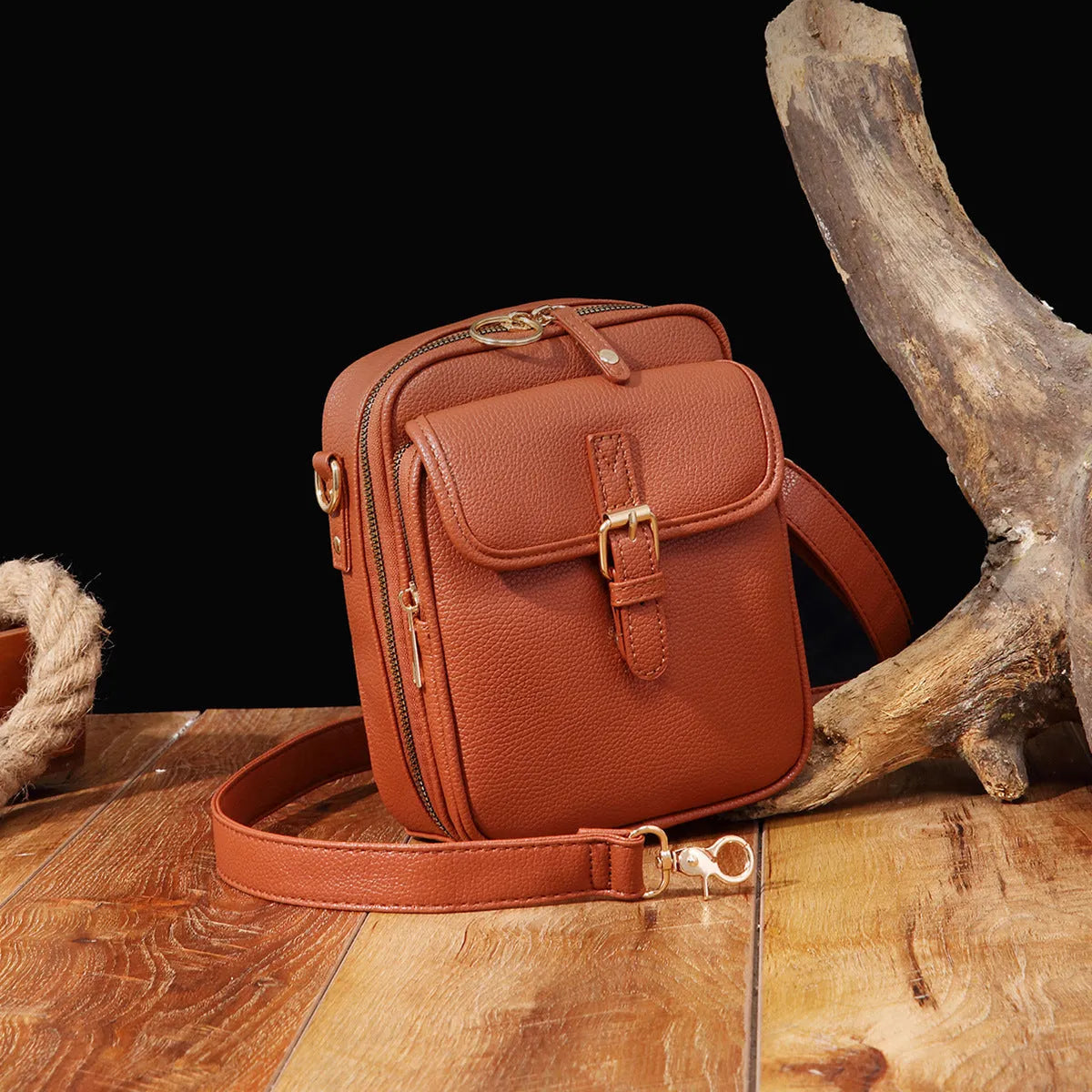 Unisex vintage large capacity PU messenger bag with retro brown finish and 10 card inserts