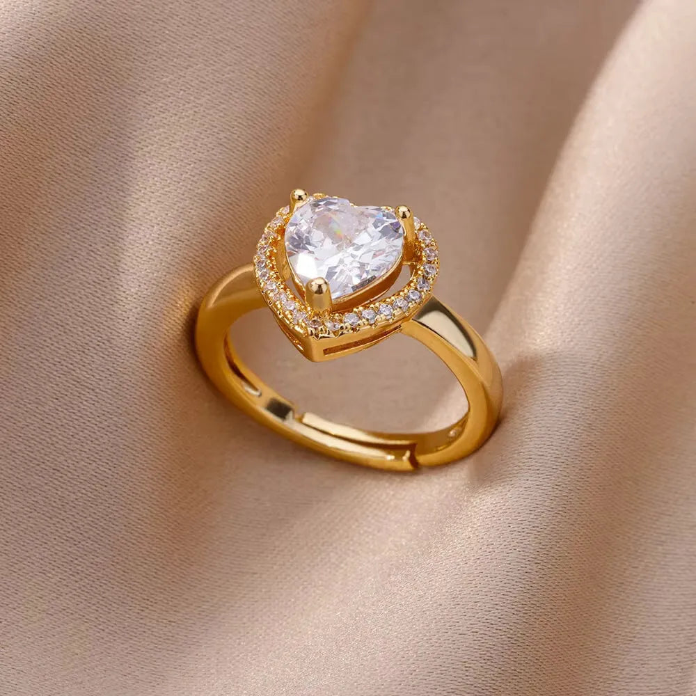 18K gold plated love emerald adjustable open mouth ring with synthetic zircon stone on copper base