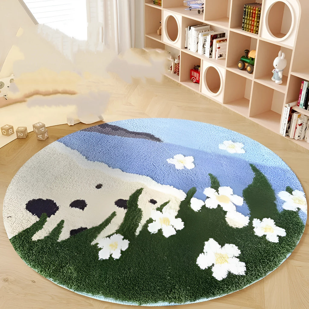 HAILANG round polyester carpet with cartoon blue snow mountain design for children's bedroom