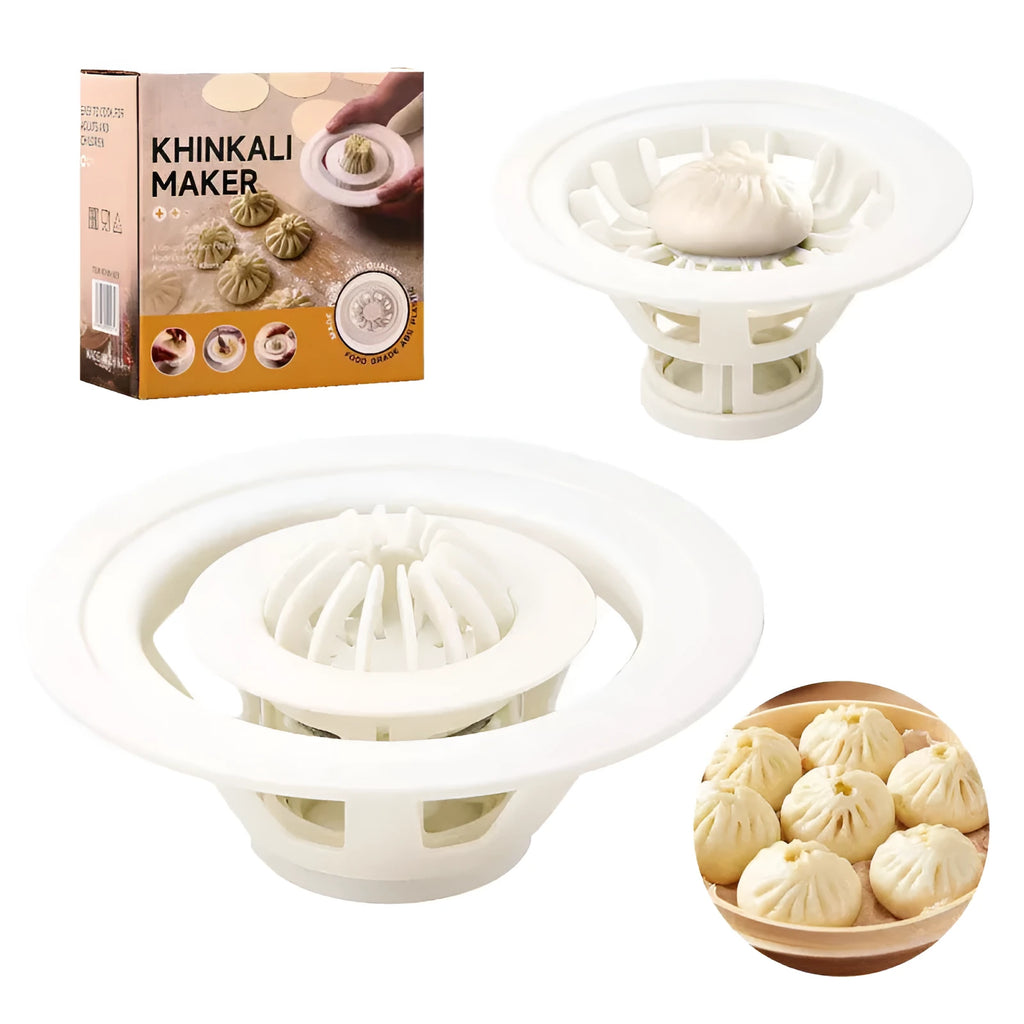 Black Jinkali four-piece set of steamed bun and dumpling moulds on a kitchen surface