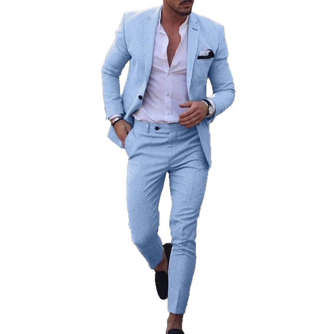 Men digital print two button suit set with matching pants in slim fit