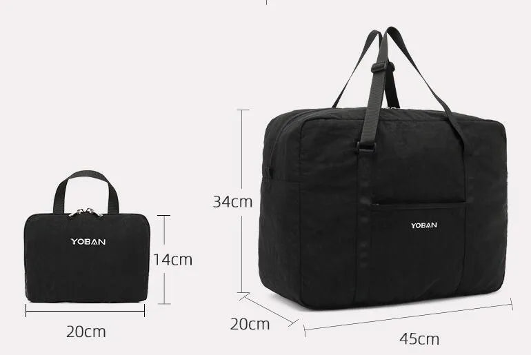 Large polyester travel bag 45x34x20cm with zip pockets, folding design, black or dark grey