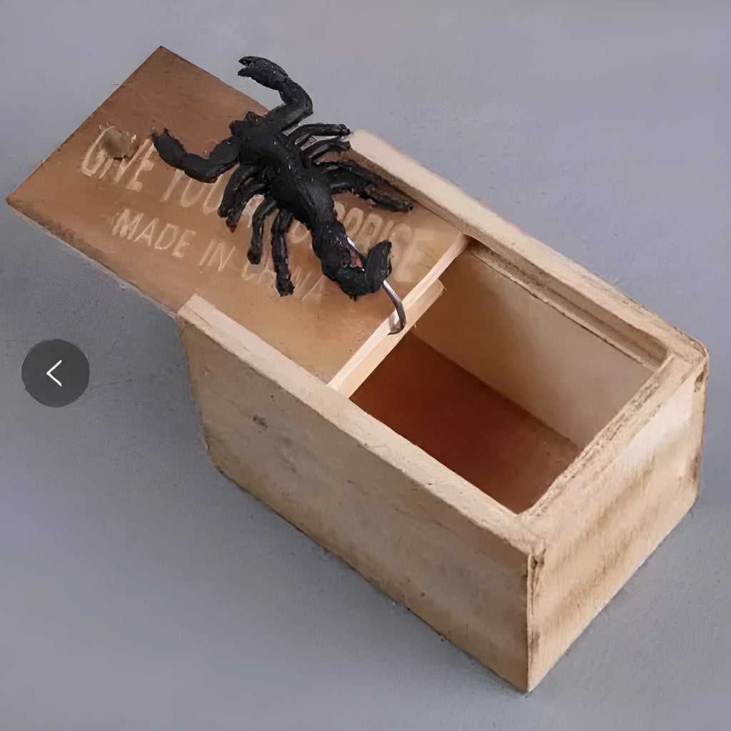 Small camellia wood trick box with spider prank for youth