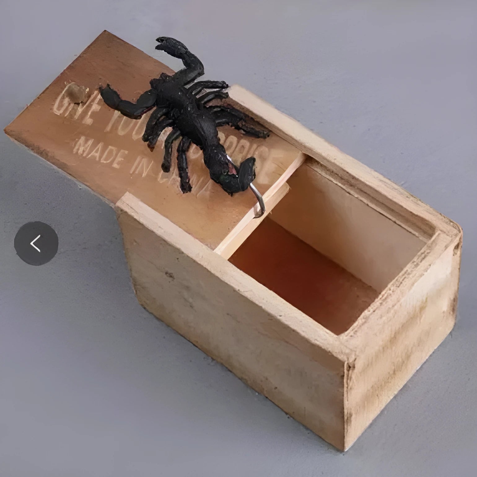 Small camellia wood trick box with spider prank for youth