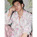 Loose fit floral long sleeve shirt with embossed three-dimensional pattern in pink colour