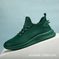 Men's sports casual low top artificial leather shoes in black, brown, green, and white on a white background