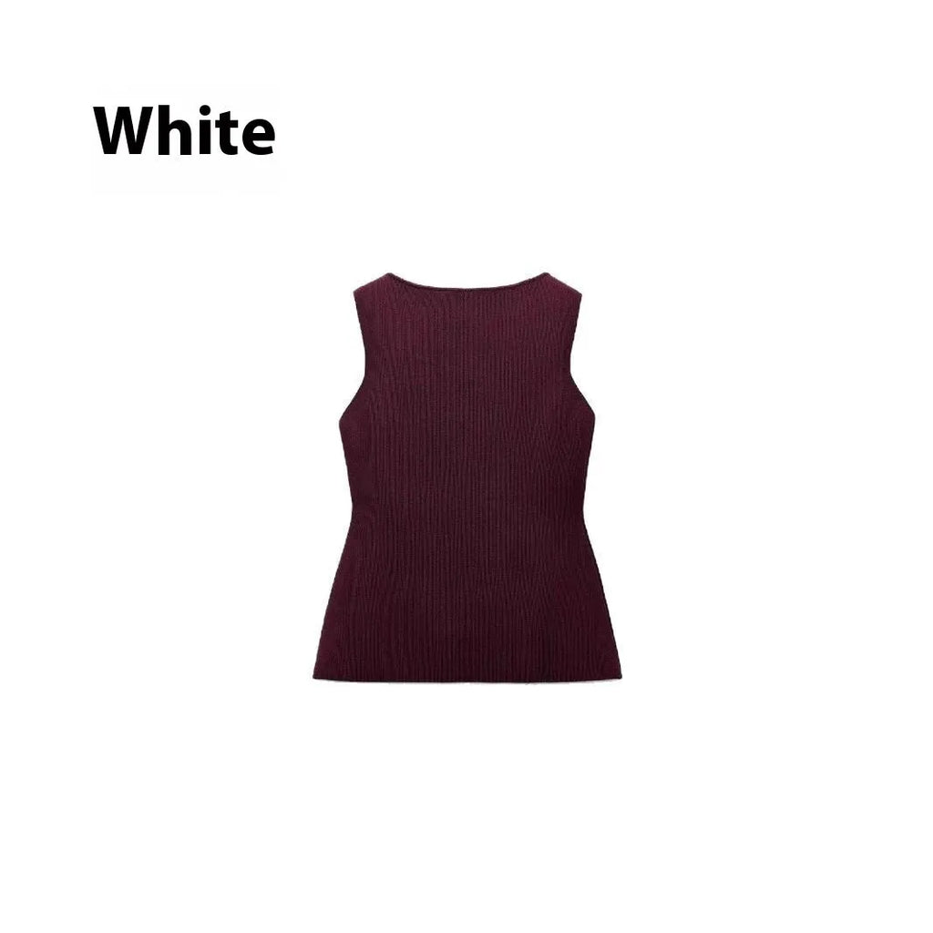 Dark red women's sweater vest with gold buttons and 3D patterns, V-neck slim fit design