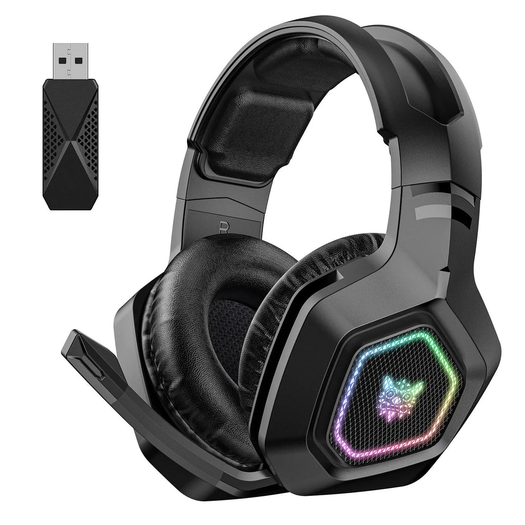 Wireless gaming headset with RGB luminous lighting, Bluetooth and 2.4G connectivity, in black