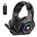 Wireless gaming headset with RGB luminous lighting, Bluetooth and 2.4G connectivity, in black