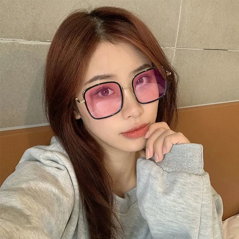 Photochromic myopia glasses with large frame, anti-blue light lens, and Black Gold frame colour options