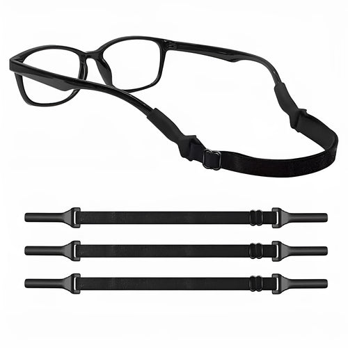 Black adjustable glasses cord with silicone earpiece attachments for anti-slip eyewear security