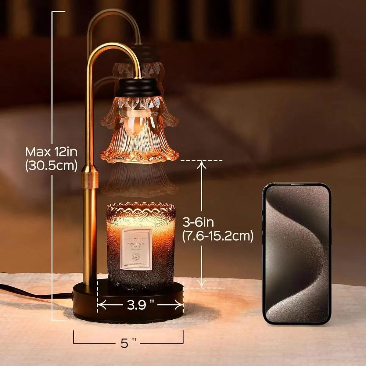 Bamboo aromatherapy wax melting lamp with adjustable lifting mechanism